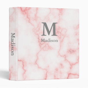 Custom Monogram and Name on Pink Marble Look Binder