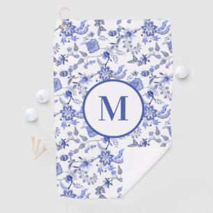 Custom Monogram Antique Blue White Floral Golf Towel