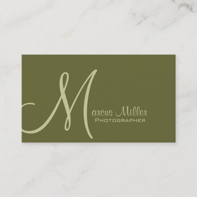 Custom Monogram Army Green Business Card (Front)