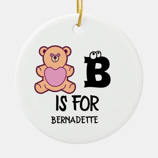 Custom monogram B is for bear funny cute animal Ceramic Ornament (Front)