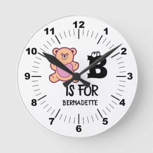 Custom monogram B is for bear funny cute animal Round Clock