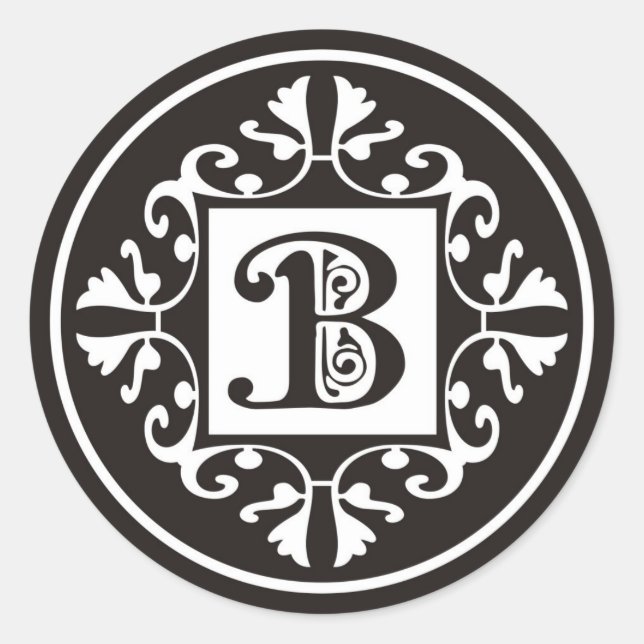 Custom Monogram B Stickers In Black and White (Front)