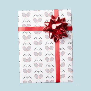 Custom Monogram Badminton Racket Pattern Wrapping Paper