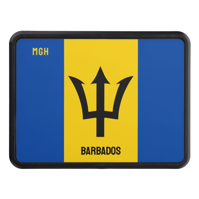 Custom Monogram Barbados Flag Trailer Hitch Cover (Front)