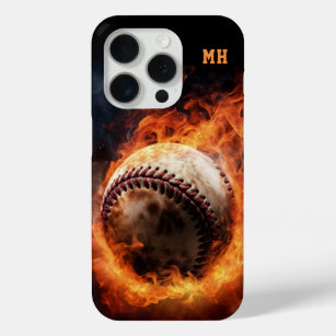 Custom Monogram Baseball on Fire iPhone 15 Pro Case