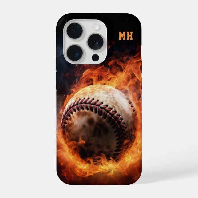 Custom Monogram Baseball on Fire iPhone Case (Back)