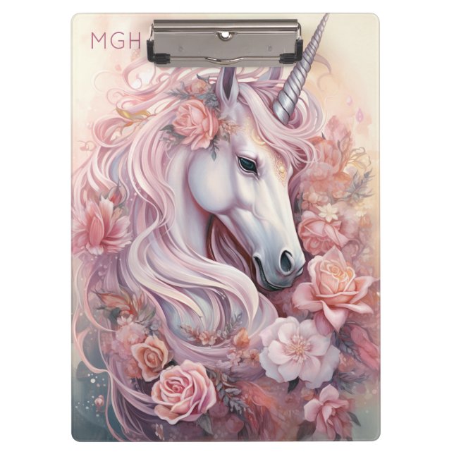Custom Monogram Beautiful Unicorn Clipboard (Front)
