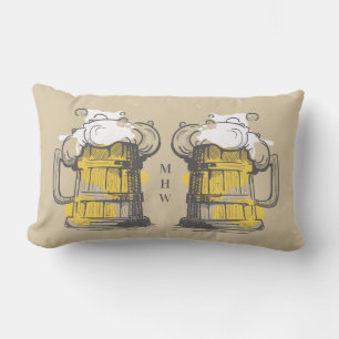 Custom monogram Beer Ilustration Throw Pillow