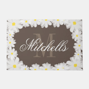 Custom monogram beige daisy flower floral door mat