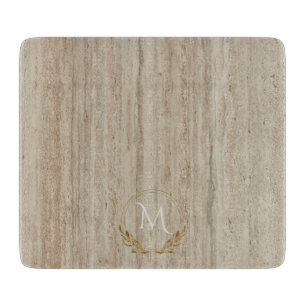 Custom Monogram Beige Travertine Marble Stone Cutting Board