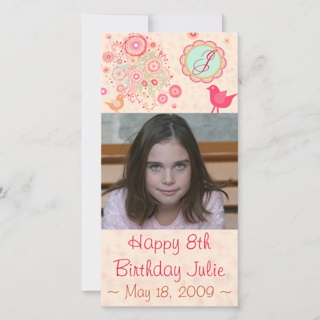 Custom Monogram Birthday Photo Card (Front)