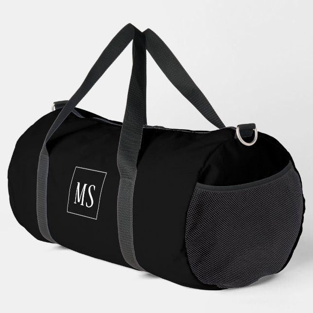 Custom monogram, black all over duffle bag (Right Corner)