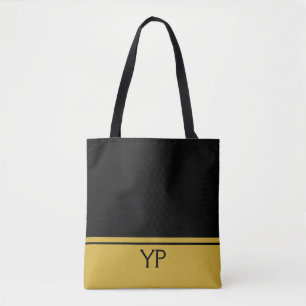 Custom Monogram Black and Gold Tote Bag