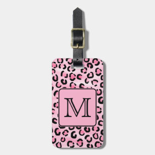 Custom Monogram. Black and Pink Leopard Print. Luggage Tag