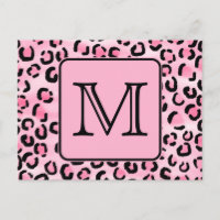 Custom Monogram. Black and Pink Leopard Print.