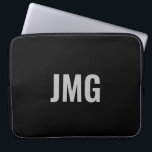 Custom Monogram Black and Silver Laptop Sleeve<br><div class="desc">You can personalize the silver monogram that's in the centre of this black laptop sleeve.</div>