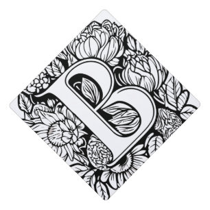 Custom Monogram Black and White Floral Tattoo Art  Graduation Cap Topper