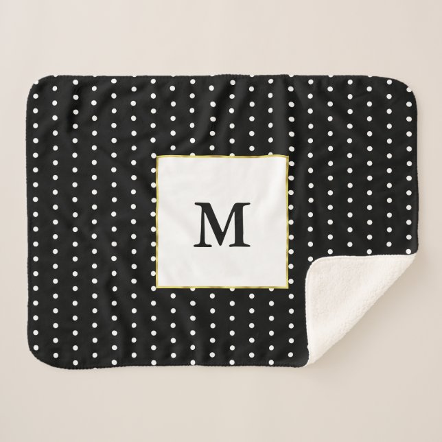 Custom Monogram Black and White Polka Dot Pattern Sherpa Blanket (Front (Horizontal))