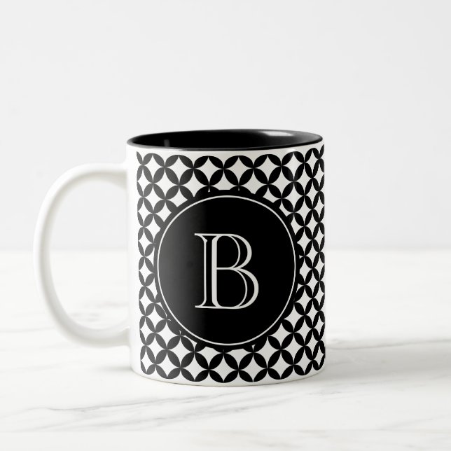 Custom Monogram Black and White Two-Tone Coffee Mug (Left)