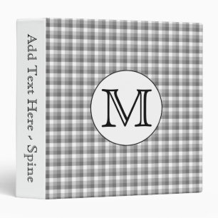 Custom Monogram. Black and White with Grey Check. Binder