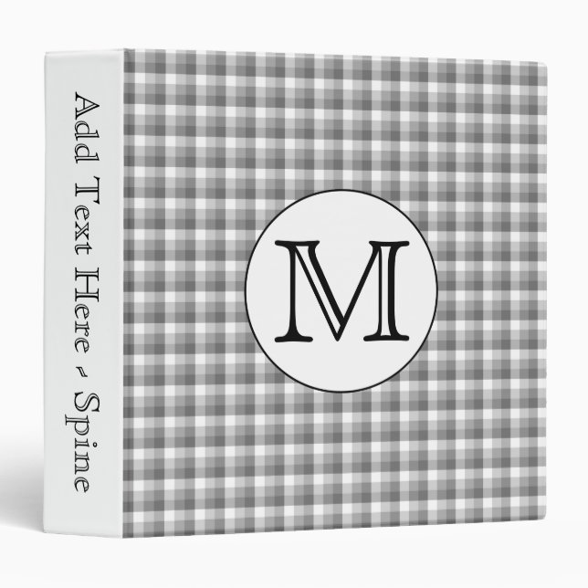 Custom Monogram. Black and White with Grey Check. Binder (Front/Spine)