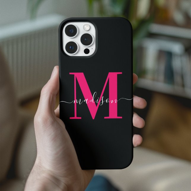 Custom Monogram Black & Bold Pink Typography Case-Mate iPhone Case (Creator Uploaded)