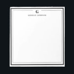 Custom Monogram Black Border Stationery Notepad<br><div class="desc">Make a lasting impression with this elegant personalized stationery, featuring a bold black monogram and name in classic serif type. Framed by a double-line border for a refined touch, this flat note card is perfect for thank you notes, personal messages, or professional correspondence. Ideal for gifting or adding a sophisticated...</div>