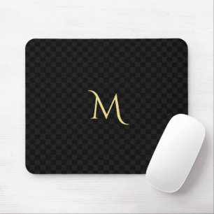 Custom Monogram Black Check Pattern Home Office Mouse Pad