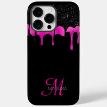 Custom Monogram Black Hot Pink Dripping Script