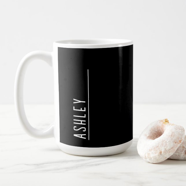 Custom monogram, black new line coffee mug (With Donut)