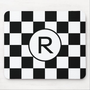Custom Monogram Black White Chequerboard Pattern Mouse Pad