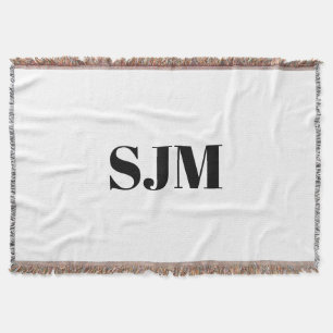Custom monogram black white initials name throw blanket