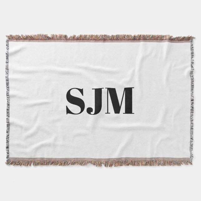 Custom monogram black white initials name throw blanket (Front)