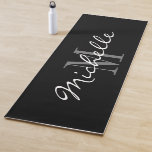 Custom monogram black yoga mat for workout<br><div class="desc">Custom monogram black yoga mat for workout. Elegant design for yoga lessons, class trainer, coach or gym instructor. Fun personal fitness equipment gift for him or her. Add your own glamourous name and monogrammed initial. Sports material for yoga poses. Stylish script typography template. Novelty Birthday gift ideas for men and...</div>