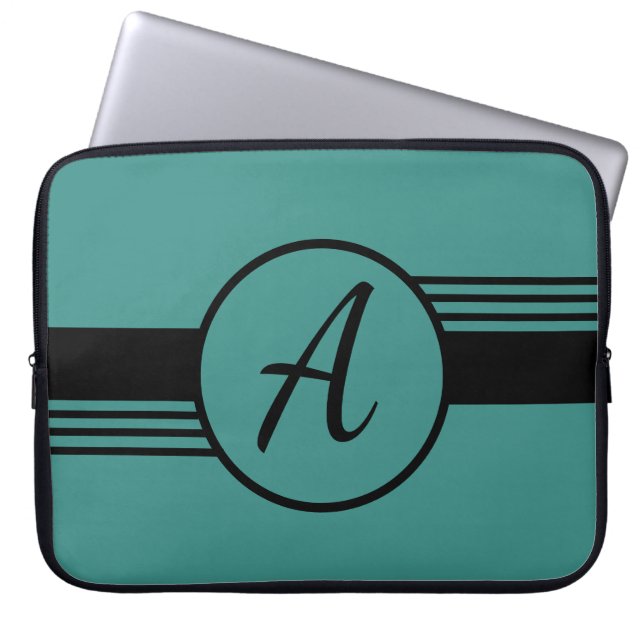 Custom Monogram Blue & Black Laptop Sleeve (Front)