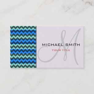 Custom Monogram Blue Chevron Zigzag Pattern Business Card