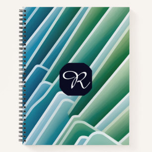 Custom Monogram Blue Green Abstract Deluxe Spiral  Notebook