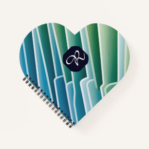 Custom Monogram Blue Green Abstract Heart Spiral   Notebook