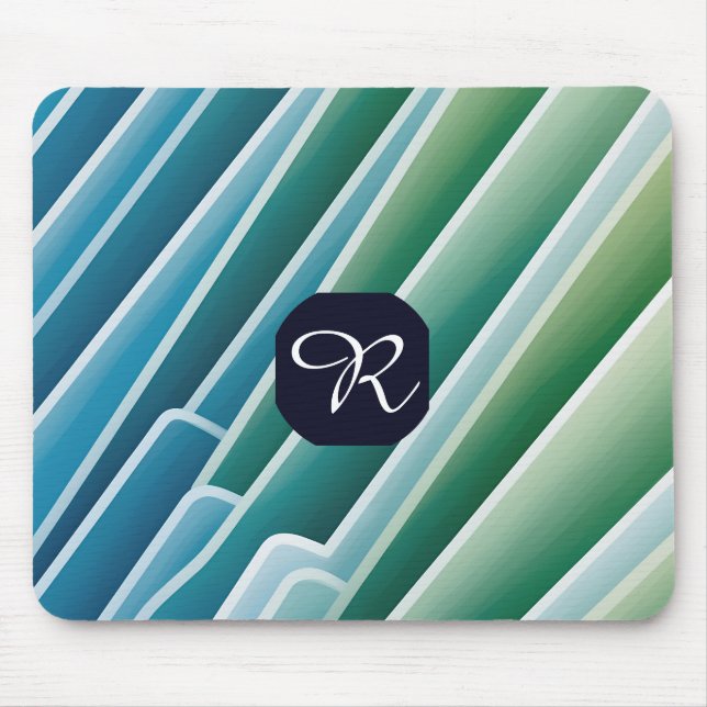 Custom Monogram Blue Green Abstract Mouse Pad (Front)