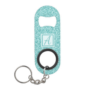 Custom Monogram Blue Sparkle Keychain Bottle Opener