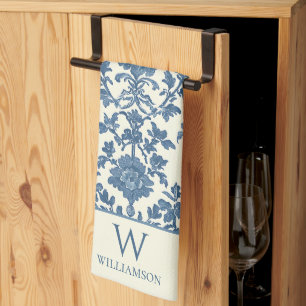 Custom Monogram Blue Toile Kitchen Towel