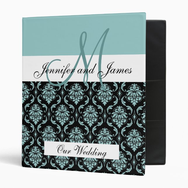 Custom Monogram Blue Wedding Planning Binder (Front/Inside)