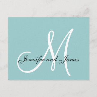 Custom Monogram Blue White Wedding RSVP Card