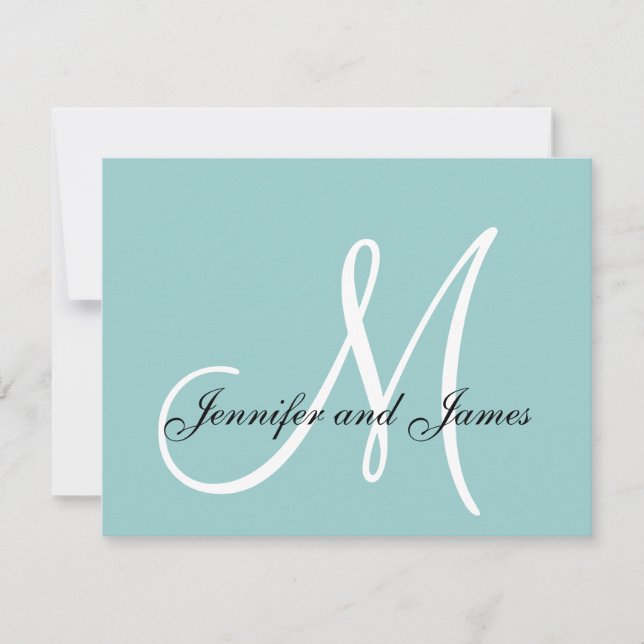 Custom Monogram Blue White Wedding RSVP Card (Front)