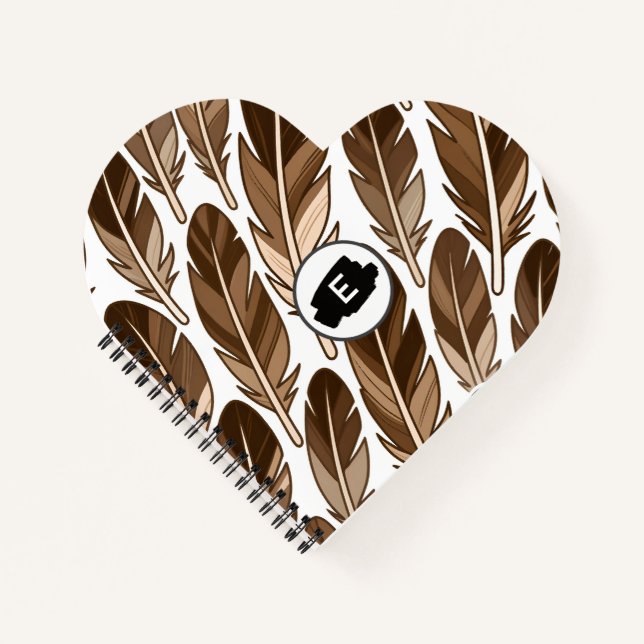 Custom Monogram Boho Heart Notebook – Brown (Front)