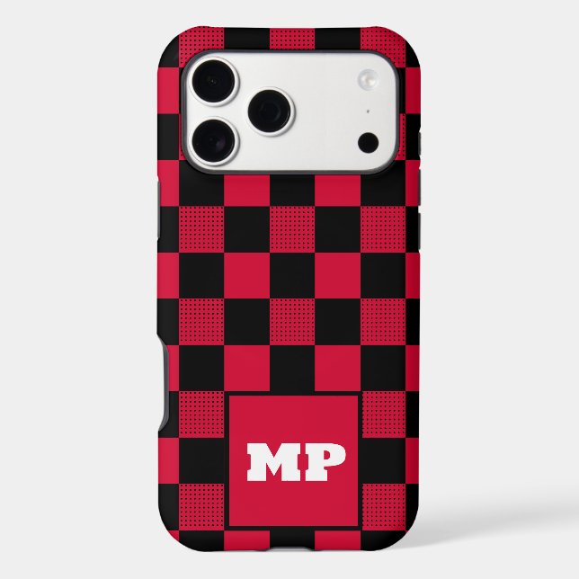 Custom Monogram Bold Cherry Red & Black Chequered (Back)