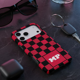 Custom Monogram Bold Cherry Red & Black Chequered
