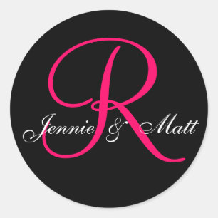 Custom Monogram Bride Groom Names Pink Classic Round Sticker
