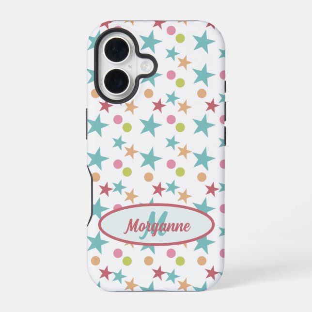 Custom Monogram Bright Pastel Cheerful Pattern iPhone 16 Case (Back)