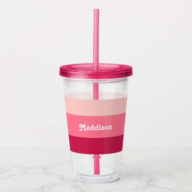 Custom monogram, bright pink retro typography  acrylic tumbler (Front)